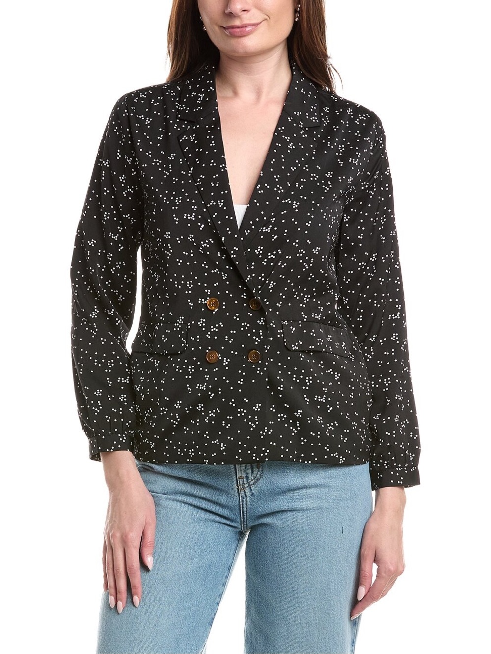 Saltwater LUXE Black White Split-Dot Double-Breasted BlazerSize Snall